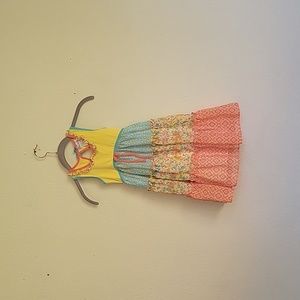 Jona Michelle girl sleevesles raffle dress size 5 colorful flowerful yellow oran